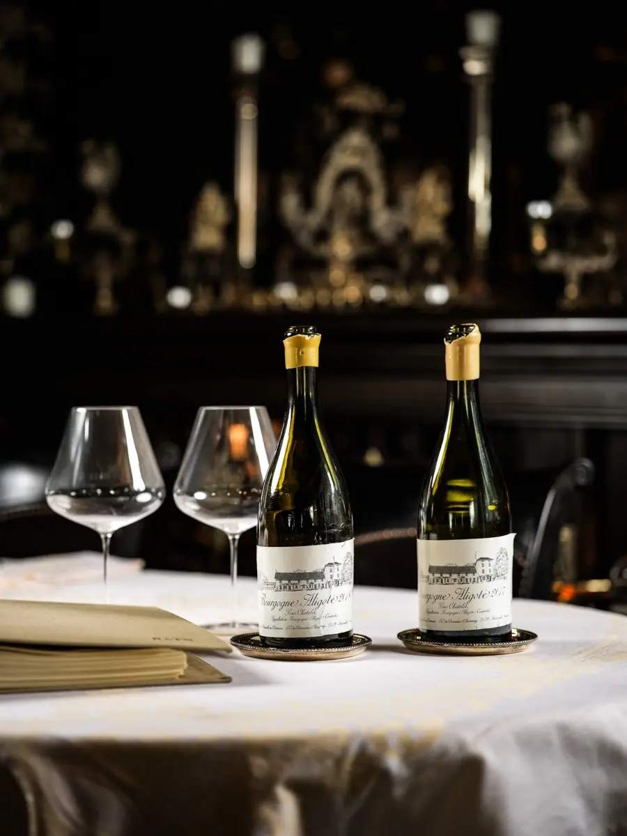 Two bottles of fine wine and tasting glasses